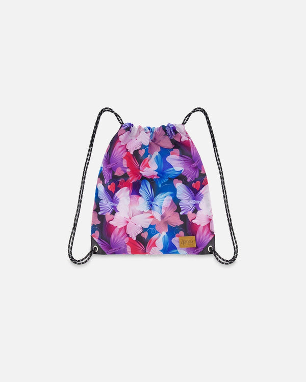 Drawstring Bag Black Butterfly Print - H20ZSC_010