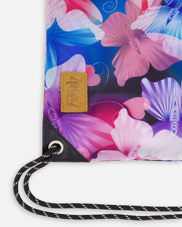 Drawstring Bag Black Butterfly Print - H20ZSC_010