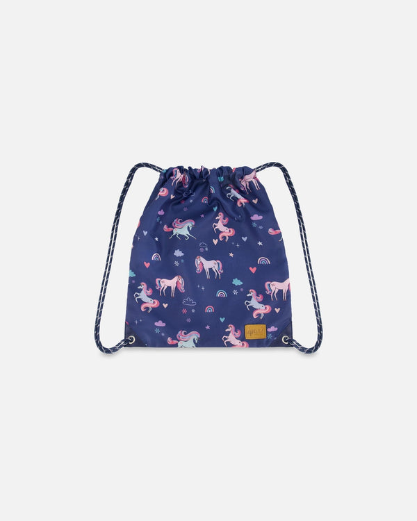 Drawstring Bag Navy Unicorn Print - H20ZSC_037