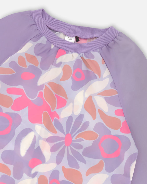 School Apron Lilac Retro Flower Print - H20ZTA_014