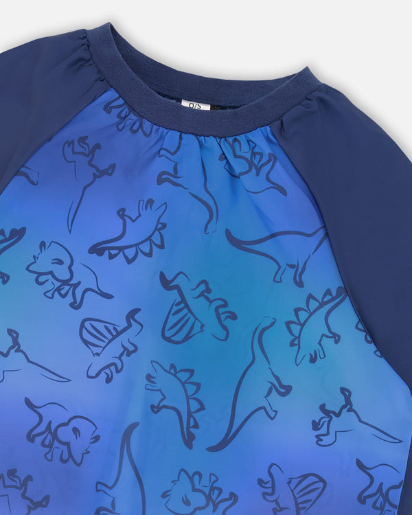School Apron Blue Gradient Dinosaur Print - H20ZTA_027