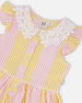 Sleeveless Dress With Crochet Peter Pan Collar Pink And Yellow Stripes - H30I85_3H137