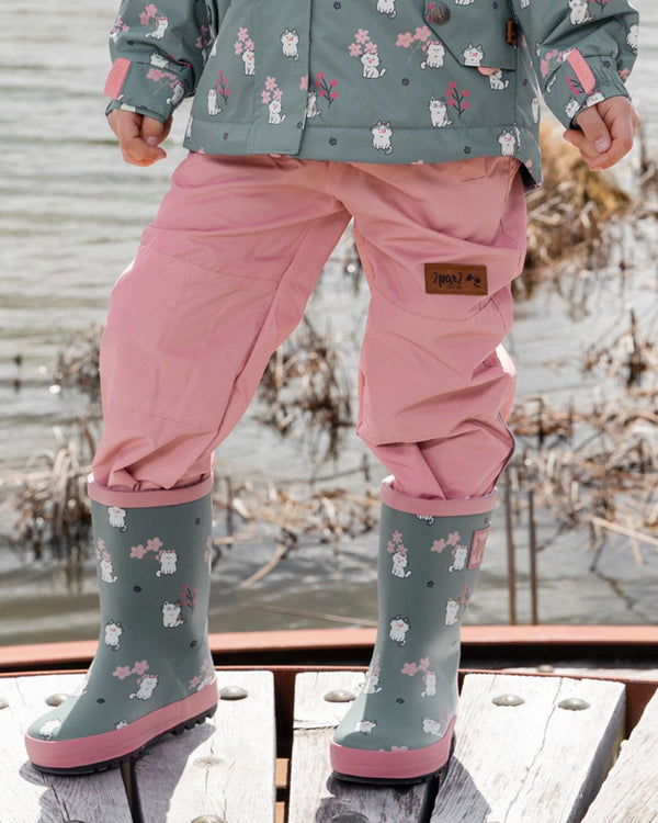 Rain Boots In Natural Rubber Green Cat Print - H30WB10_3H001