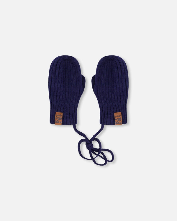 Baby Knit Mittens With Cord Navy Blue - H30WT25_04790