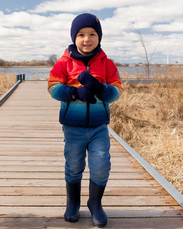 Ribbed Knit Mittens Navy Blue - H30WT26_04790