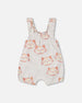 Organic Cotton Pointelle Knit Onesie And Shortall Set Heather Beige With Printed Cat - F30A12_078