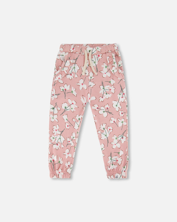 French Terry Sweatpant Pink Jasmine Flower Print - F30F20_097