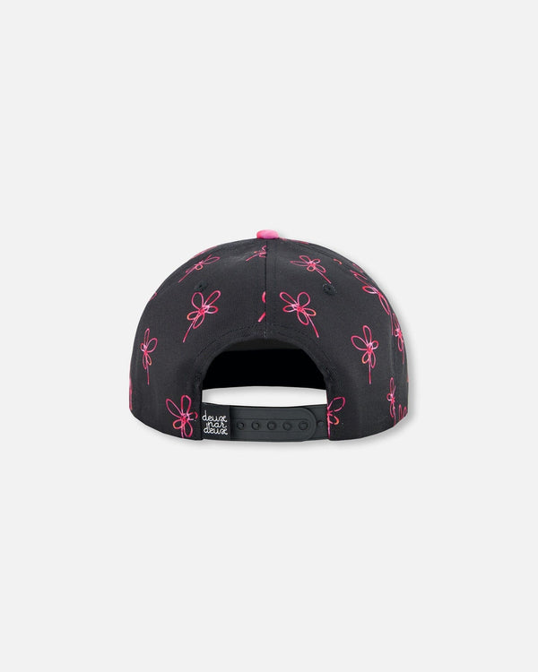 Cap Black Printed Swirl Flowers - F30VC4_044