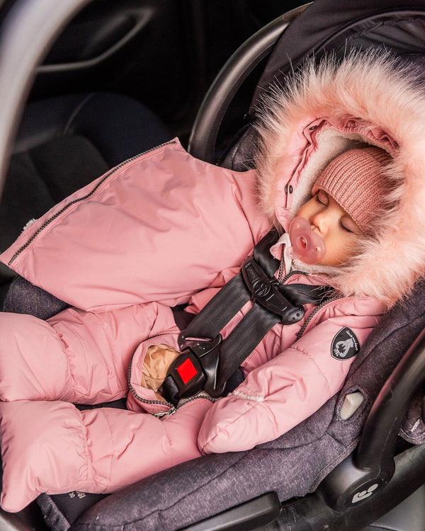 One-Piece Baby Snug Snowsuit Designed For Car Seat Dark Gray Blue Snowsuits Deux par Deux 