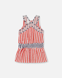 Sleeveless Seersucker Tunic Red, White, And Black - G30G76_829