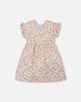 Printed Seersucker Dress With Frill Pink Flowers On Cream Background - G30I88_097