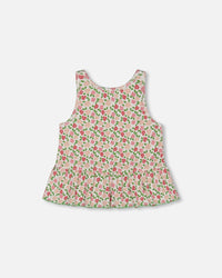 Printed Tank Top With Flounce Small Flowers On White Background - G30J71_092