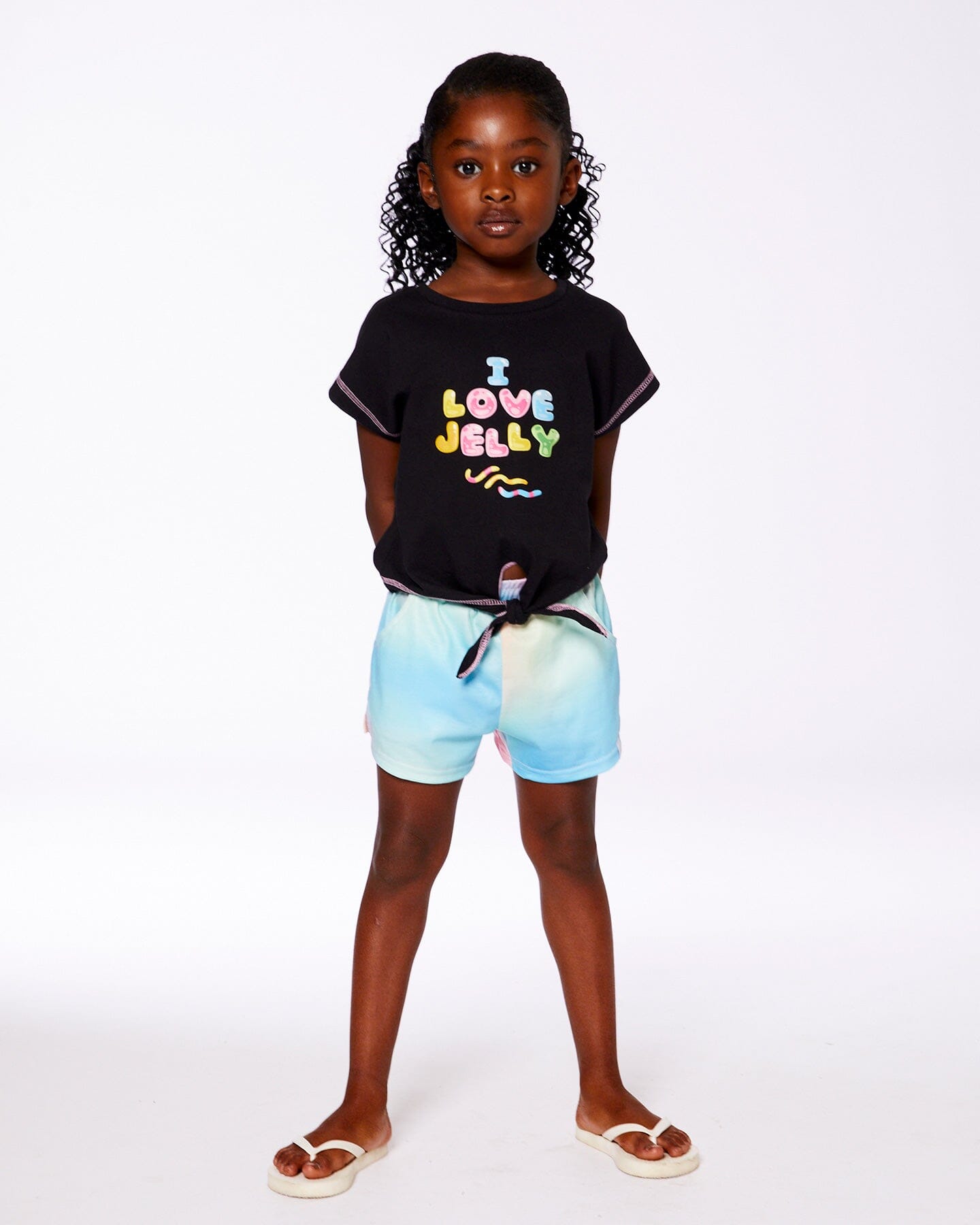 Organic Cotton Tee With Print And Knot Black And Multicolored - G30K71_999