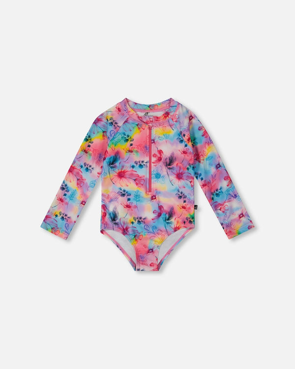 Printed Long Sleeve Rashguard Butterflies On Multicolored Background - G30NG21_058