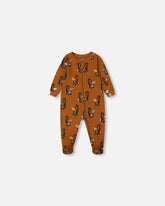 Printed Organic Cotton One-Piece Pajama Sloths On Tan Background