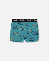 Printed Organic Cotton Boxer Shorts Teal With Yellow Truck