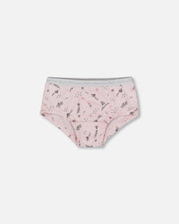 Printed Organic Cotton Boyshort Panty Small Pink Flowers On Pale Pink Background - G30PG60_028