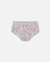 Printed Organic Cotton Boyshort Panty Pale Pink Flowers On Neutral Lilac