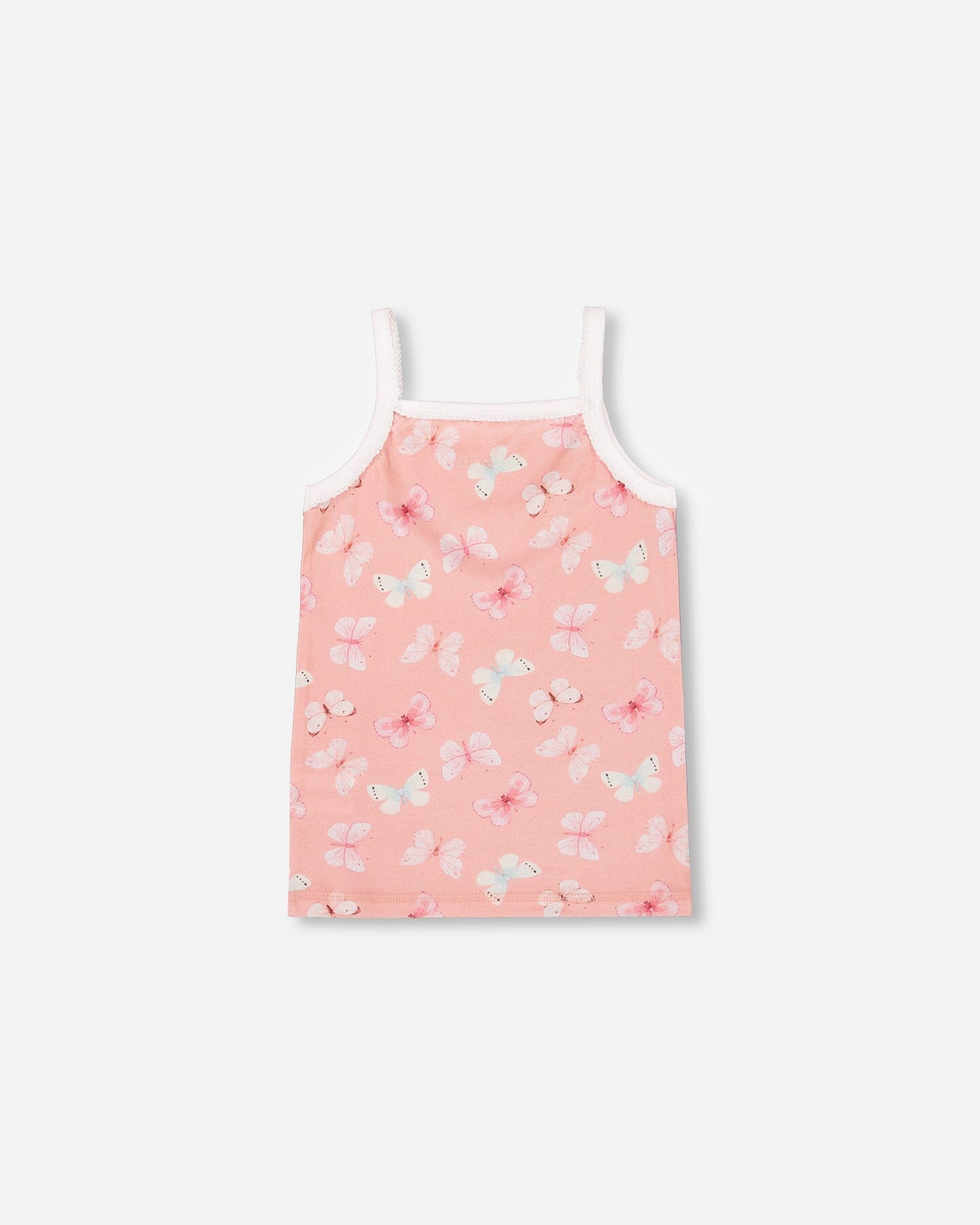 Printed Organic Cotton Tank Top Pink And Blue Butterflies On Old Pink Underwear Deux par Deux 