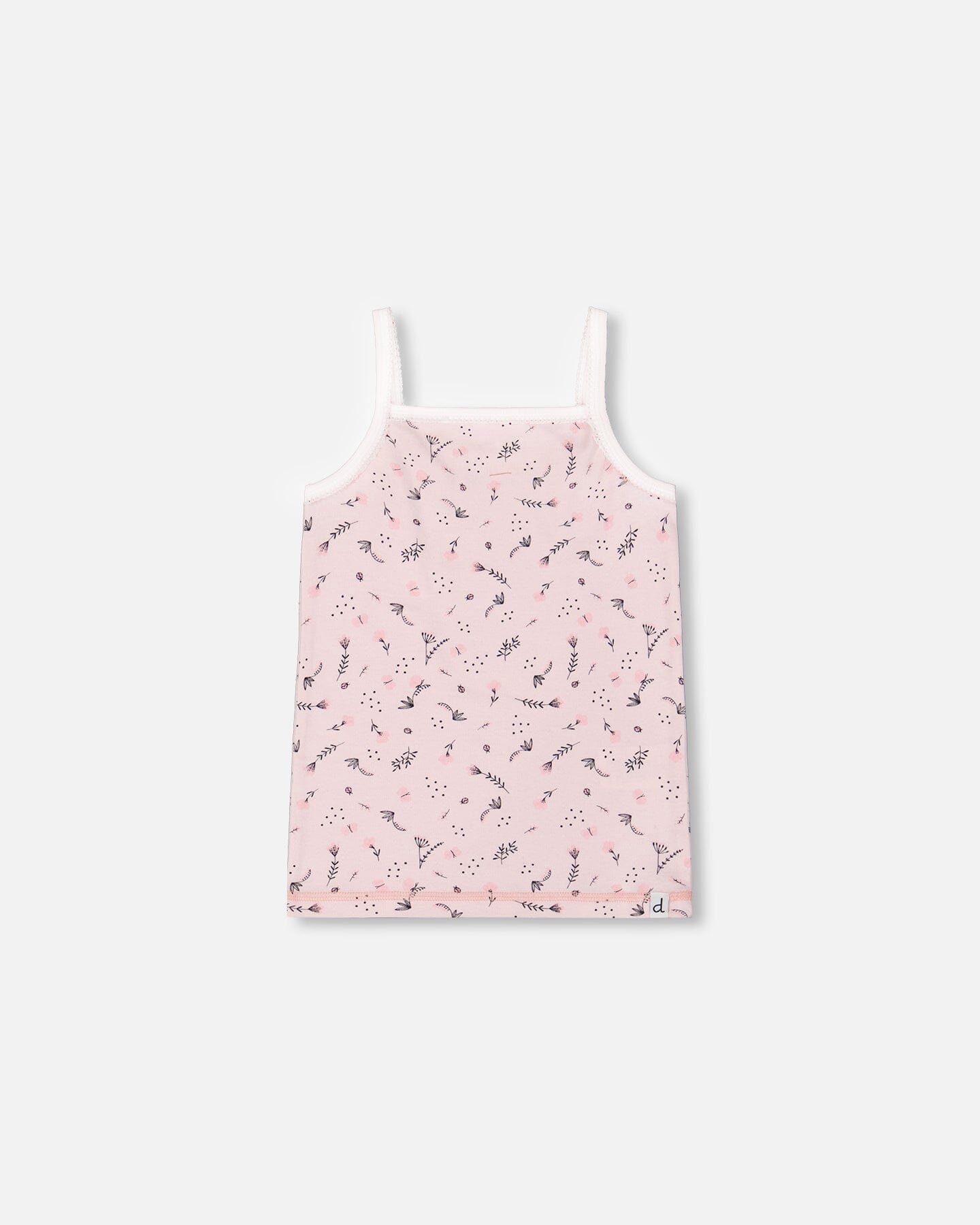 Printed Organic Cotton Tank Top Small Pink Flowers On Pale Pink Background Underwear Deux par Deux 