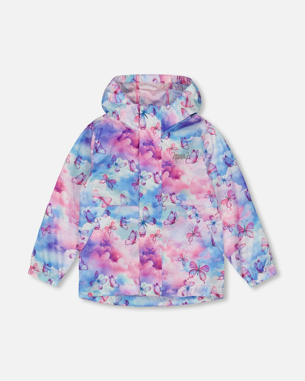 Printed Packable Windbreaker Butterflies On Multicolored Background - G30W48_009