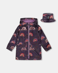 Printed Rain Coat With Hat Rainbow On Shiny Background Outerwear Deux par Deux 