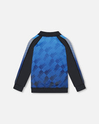 Printed Full Zip Athletic Cardigan Blue And Black - G30XB30_000