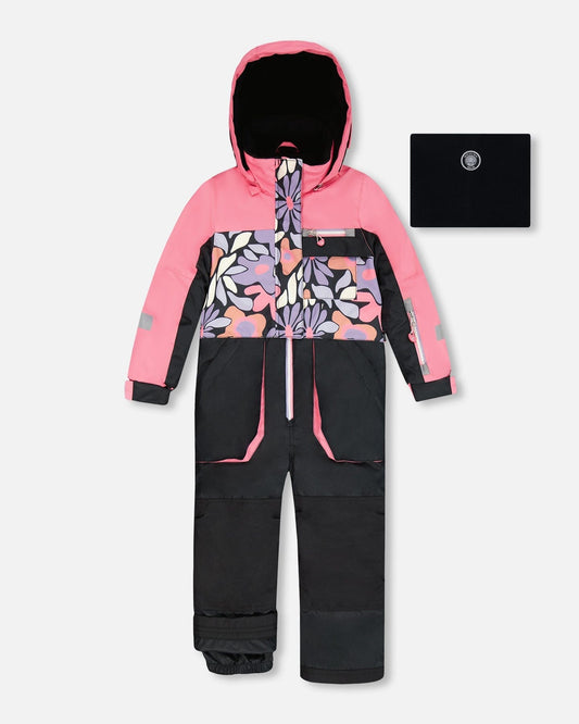 One-Piece Play Snowsuit Black Retro Flower Print - H10PG72_013