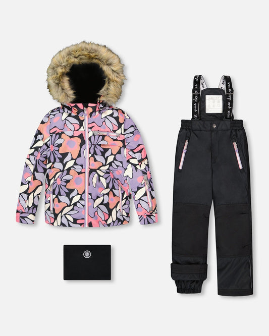Two-Piece Play Snowsuit With Allover Print Jacket And Solid Pant Black - H10PG85_999