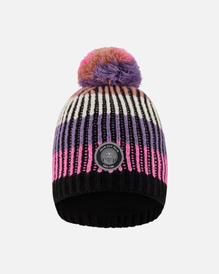 Lined Knit Pompom Hat Pink And Purple And Black - H10Z06_000