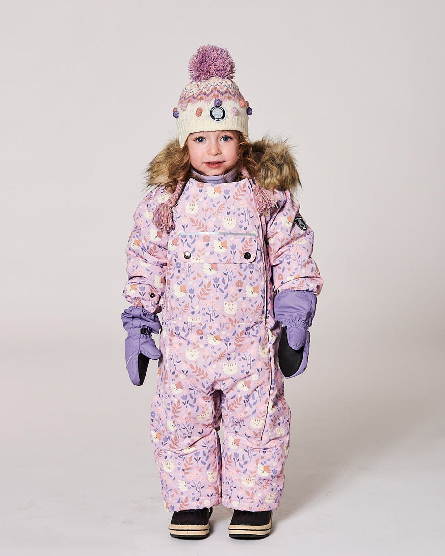 Lined Peruvian Knit Pompom Hat Off-White And Lilac - H10Z17_000