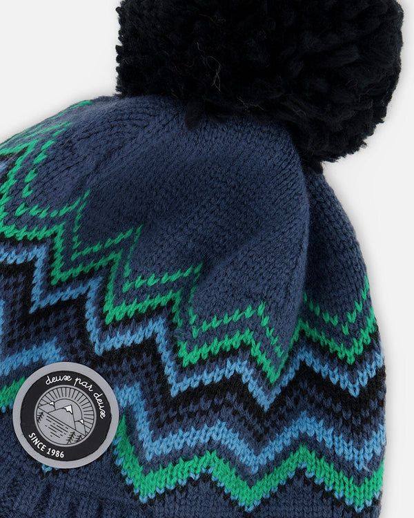 Lined Peruvian Knit Pompom Hat Blue And Green - H10Z44_000
