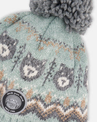 Lined Peruvian Knit Pompom Hat Gray And Sage - H10Z56_000