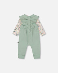 Organic Cotton Bodysuit And Sleeveless Overalls Set Jade Green - H20A12_325