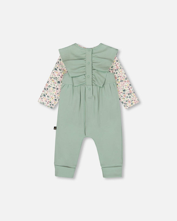 Organic Cotton Bodysuit And Sleeveless Overalls Set Jade Green - H20A12_325