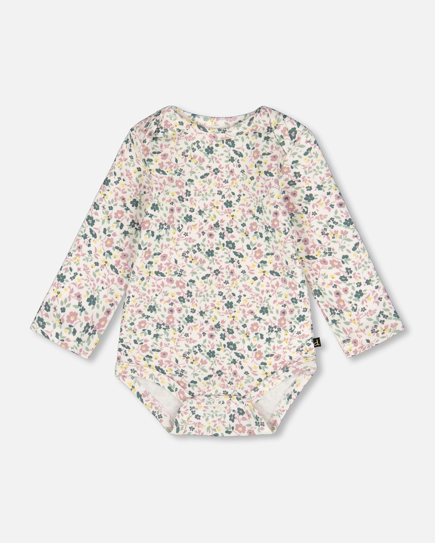 Organic Cotton Long Sleeve Romper Off-White Floral - H20A70_045