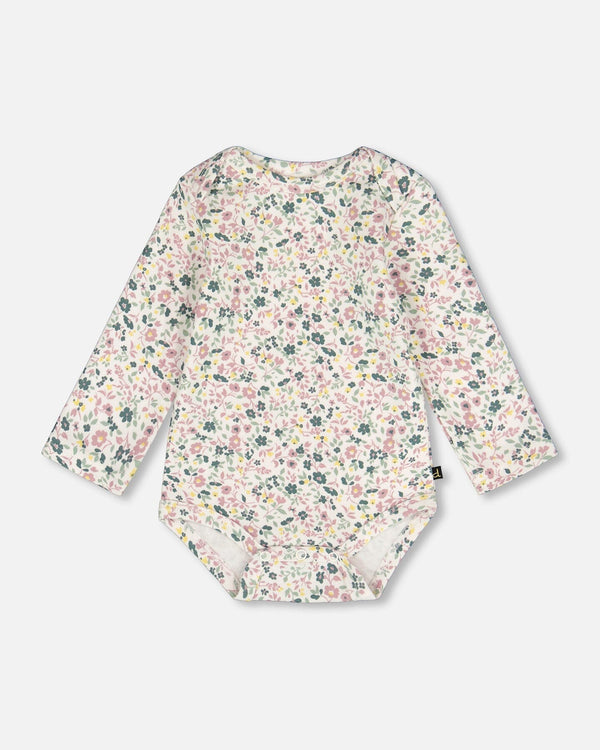 Organic Cotton Long Sleeve Romper Off-White Floral - H20A70_045