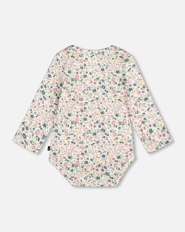 Organic Cotton Long Sleeve Romper Off-White Floral - H20A70_045