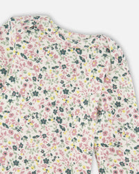 Organic Cotton Long Sleeve Romper Off-White Floral - H20A70_045
