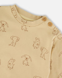 Organic Cotton Pant And Top Set Beige Printed Dogs - H20C10_043