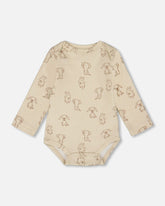 Organic Cotton Onesie Beige Puppy Print