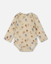 Organic Cotton Onesie Beige Tree Print
