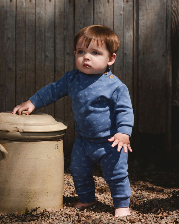 Organic Cotton Pant And Top Set Blue Leaf Print - H20D11_053