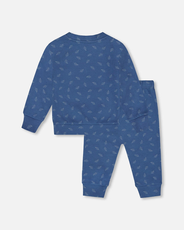 Organic Cotton Pant And Top Set Blue Leaf Print - H20D11_053