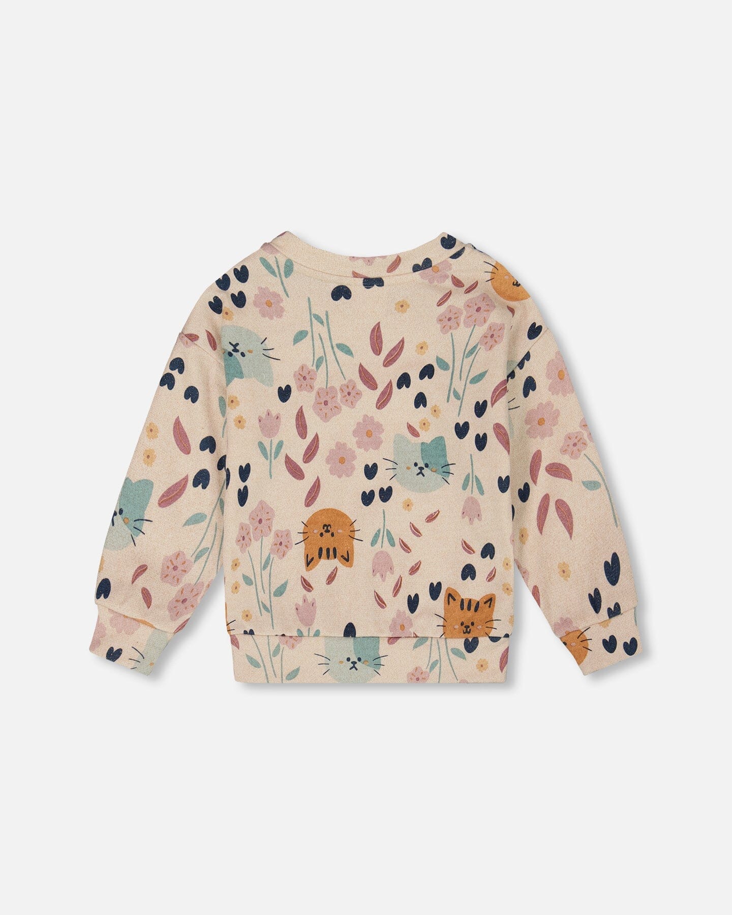 Glittering French Terry Sweatshirt Beige Cat Print - H20E32_055