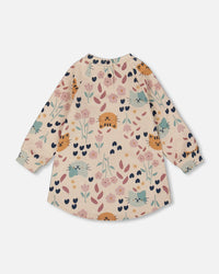 Glittering French Terry Dress Beige Printed Cat - H20E87_055