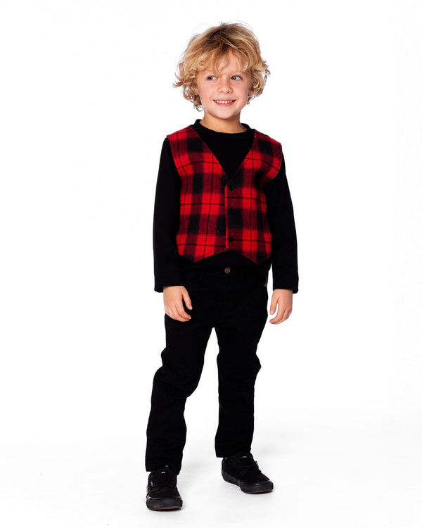 T-Shirt With Plaid Vest Red And Black - H20OB66_085