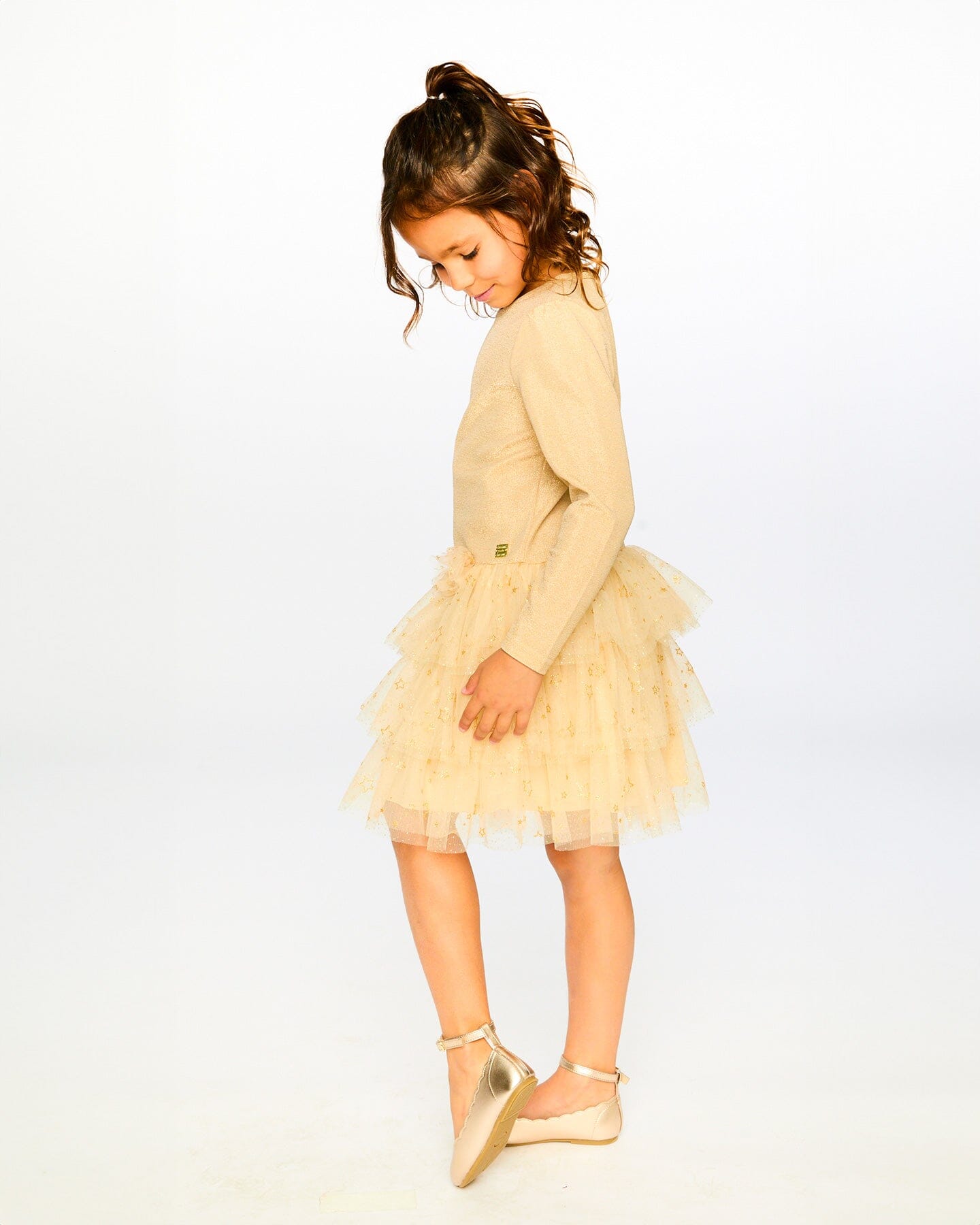 Glittering Mesh Skirt Party Dress Beige Dresses Deux par Deux 