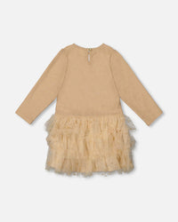 Glittering Mesh Skirt Party Dress Beige - H20OG87_145