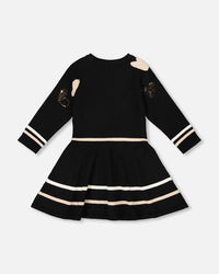 Knit Dress Black With Glittery Heart Motifs - H20OGT89_999